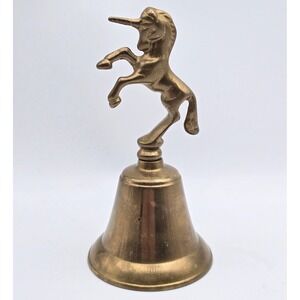 Vintage Solid Brass Rearing Unicorn Hand Bell Mythical Whimsical Decor Figurine
